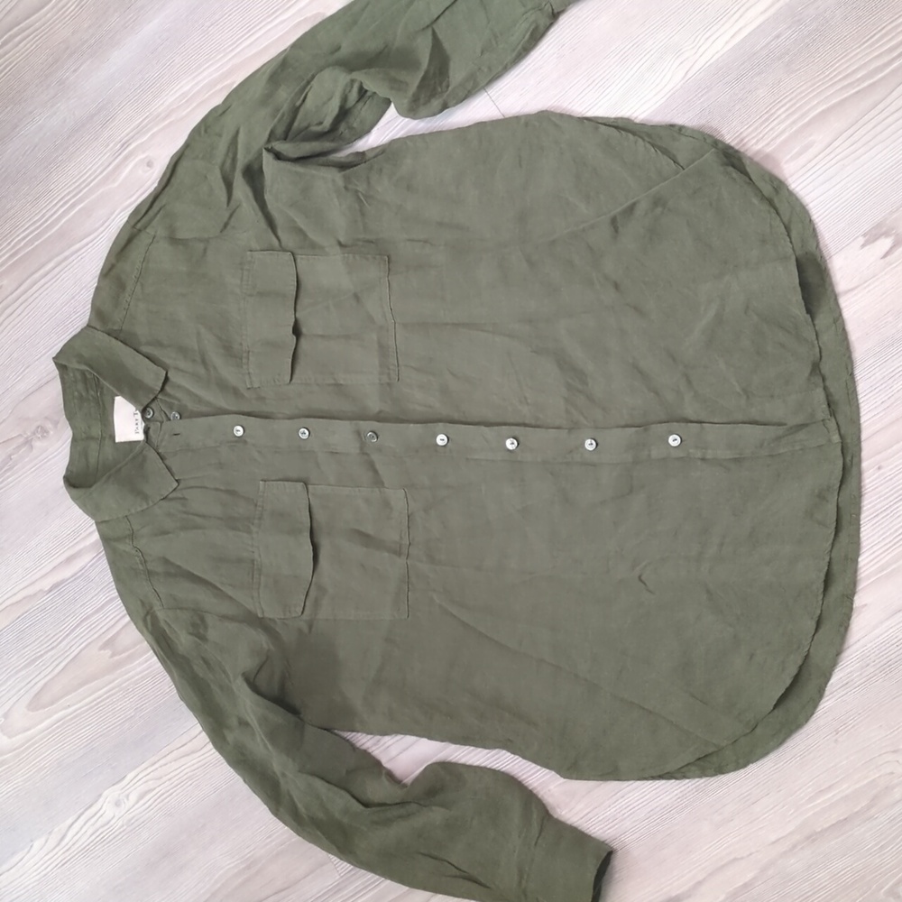 Part Two Linen Olive Green Button-Up Shirt Nava Linchen Green Size 42